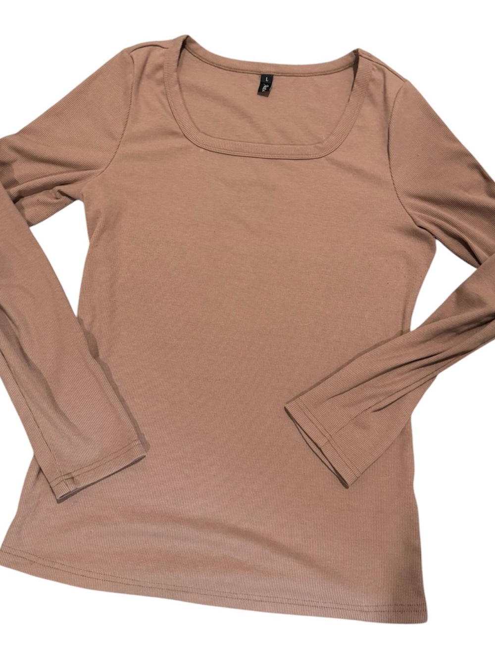 NWOT Amazon Women’s Brown Ribbed Square Neckline Fall Longsleeve Tee Top L